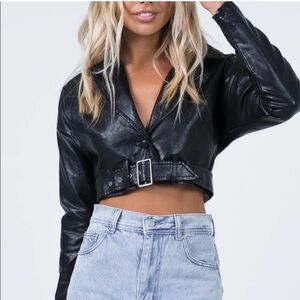 Princess Polly Black Cropped Leather Jacket